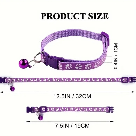 NEW! Adjustable Break Away Cat & Small Dog Paw Prints Collars with Bell! - Picture 7 of 8